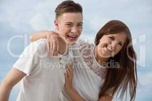 smiling young couple having fun in summer holiday