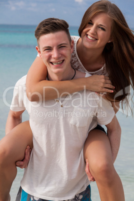 smiling young couple having fun in summer holiday