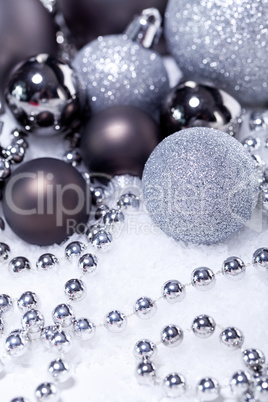 glitter silver christmas baubles decoration holidays isolated