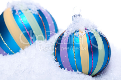 christmas decoration baubles in blue and turquoise isolated