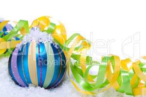 christmas decoration baubles in blue and turquoise isolated