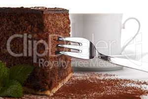 piece of tasty chocolate cake isolated