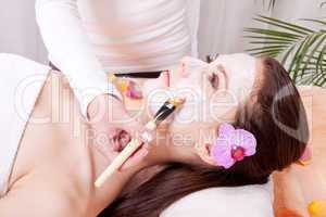 woman face with beauty treatment cosmetic spa