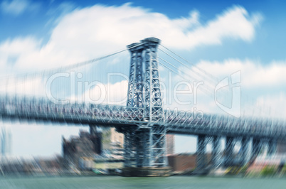 Blurred fast moving picture of Manhattan Bridge - New York City