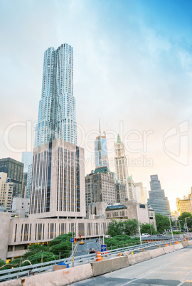 Stunning skyscrapers of Lower Manhattan at sunset