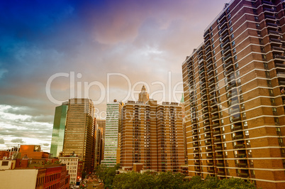 Stunning skyscrapers of Lower Manhattan at sunset