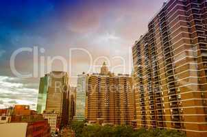 Stunning skyscrapers of Lower Manhattan at sunset