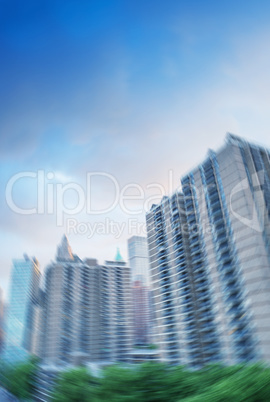 Blurred image of Lower Manhattan skyline