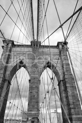 Magnificent structure of Brooklyn Bridge with sunset sky - NYC