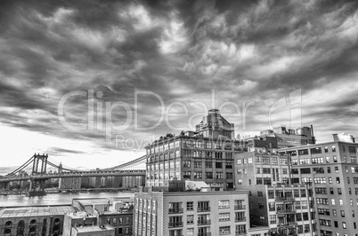 Brooklyn skyline from Brooklyn bridge at dusk, New York City - U