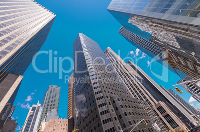 Amazing skyscrapers of Manhattan. View from street level