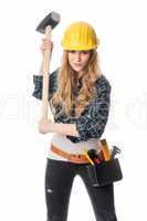 Weiblicher Handwerker mit Vorschlaghammer