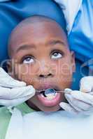 Boy having his teeth examined by dentist