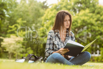 University student sitting reading book
