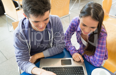 Young students doing assignment on laptop together