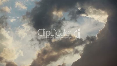 Fast cloud movement on stormy sky, closeup timelapse