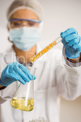 Food scientist doing an experiment with corn