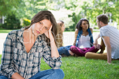 Lonely student feeling excluded on campus