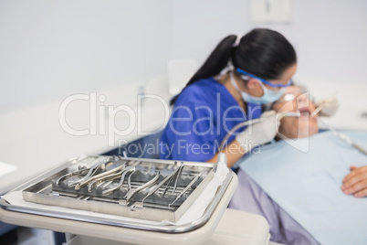 View of tray of dental equipment