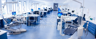 Inside of the clinic with dentists chairs