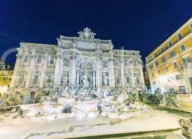 Beautiful night lights of empty Trevi fountain, Rome