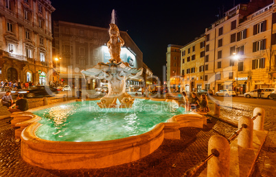 Piazza del Tritone with fountain. Rome at night