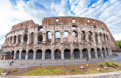 Stunning view of Colosseum in Rome against blue sky
