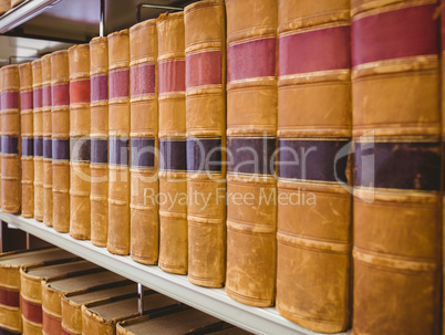 Close up of a shelf of old books