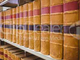 Close up of a shelf of old books