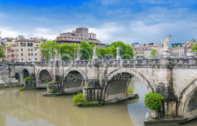 Magnificent bridge over Tiber river, Rome