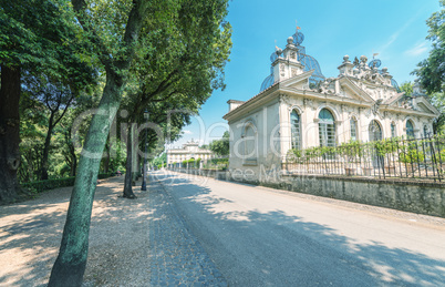 Nature and architecture in Villa Borghese city park, Rome