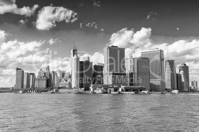 Lower Manhattan on a beautiful sunny day. New York City skyline