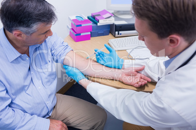 Close up of a patient receiving injection