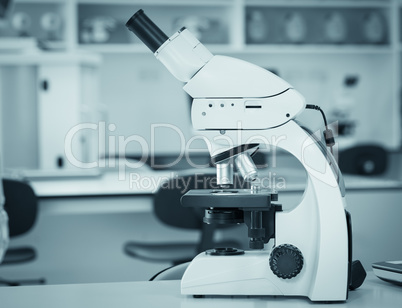 Close up on microscope in laboratory