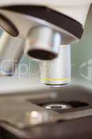 Close up on microscope in laboratory