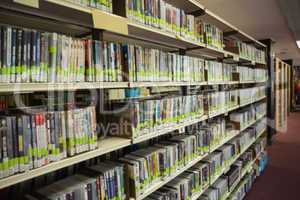 Rows of bookshelves in the library