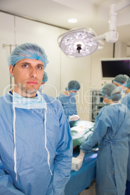 Medical student in surgical gear