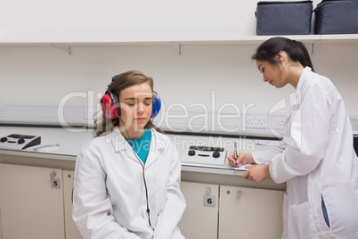 Student doing a hearing test