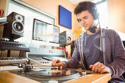 Portrait of an university student with a turn table