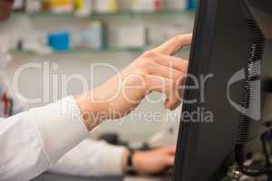 Pharmacist using the computer