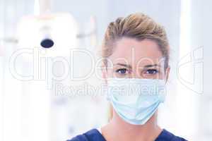 Portrait of a dentist in mask looking at camera