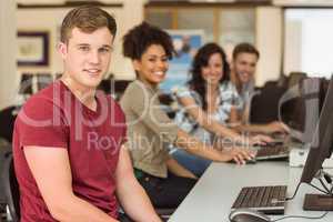 Classmates working in the computer room