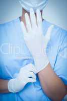 Female dentist wearing surgical glove