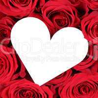 Rote Rosen mit Herz als Liebe zum Valentinstag oder Hochzeit