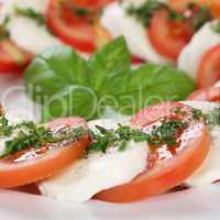 Nahaufnahme Caprese Salat mit Tomaten und Mozzarella Käse auf T