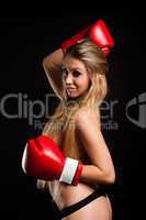 beautiful nude girl with boxing gloves