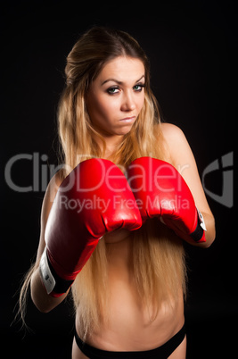 beautiful nude girl with boxing gloves