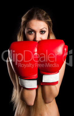 beautiful nude girl with boxing gloves