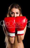 beautiful nude girl with boxing gloves