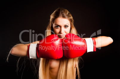 beautiful nude girl with boxing gloves